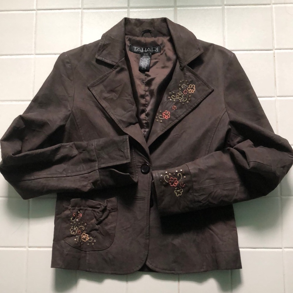 Tahari suede leather jacket